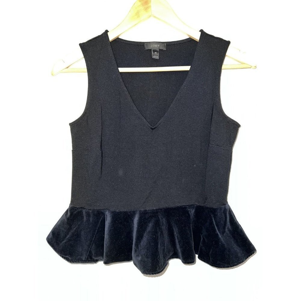 J. Crew Crop Top Peplum Style Sleeveless Velvet Ruffle Size XS (H) - Picture 1 of 7